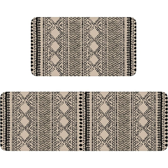 Boho Kitchen Mat Set of 2,Modern Farmhouse Southwestern Kitchen Rugs and Mats Non Skid Washable,Moroccan Runner Rugs with Rubber Backing for Kitchen Decor and Accessories (17"x47"+17"x30")