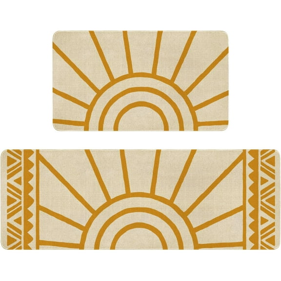 Boho Kitchen Mat Set of 2,Modern Farmhouse Sun Kitchen Rugs and Mats Non Skid Washable,Bohemia Runner Rugs with Rubber Backing for Kitchen Decor Accessories (17"x47"+17"x30")