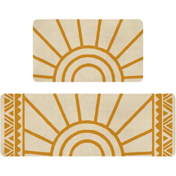 Boho Kitchen Mat Set of 2,Modern Farmhouse Sun Kitchen Rugs and Mats Non Skid Washable,Bohemia Runner Rugs with Rubber Backing for Kitchen Decor Accessories (17"x47"+17"x30")