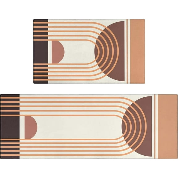 Boho Kitchen Mat Set of 2,Rainbow Modern Farmhouse Kitchen Rugs and Mats Non Skid Washable,Bohemian Kitchen Runner Rugs with Rubber Backing (17"x47"+17"x30")