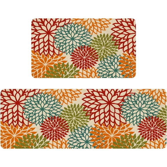 Boho Kitchen Mat Set of 2,Tropics Botanical Floral Kitchen Rugs and Mats Non Skid Washable,Bohemia Farmhouse Runner Rugs with Rubber Backing for Kitchen Decor Accessories (17"x47"+17"x30")