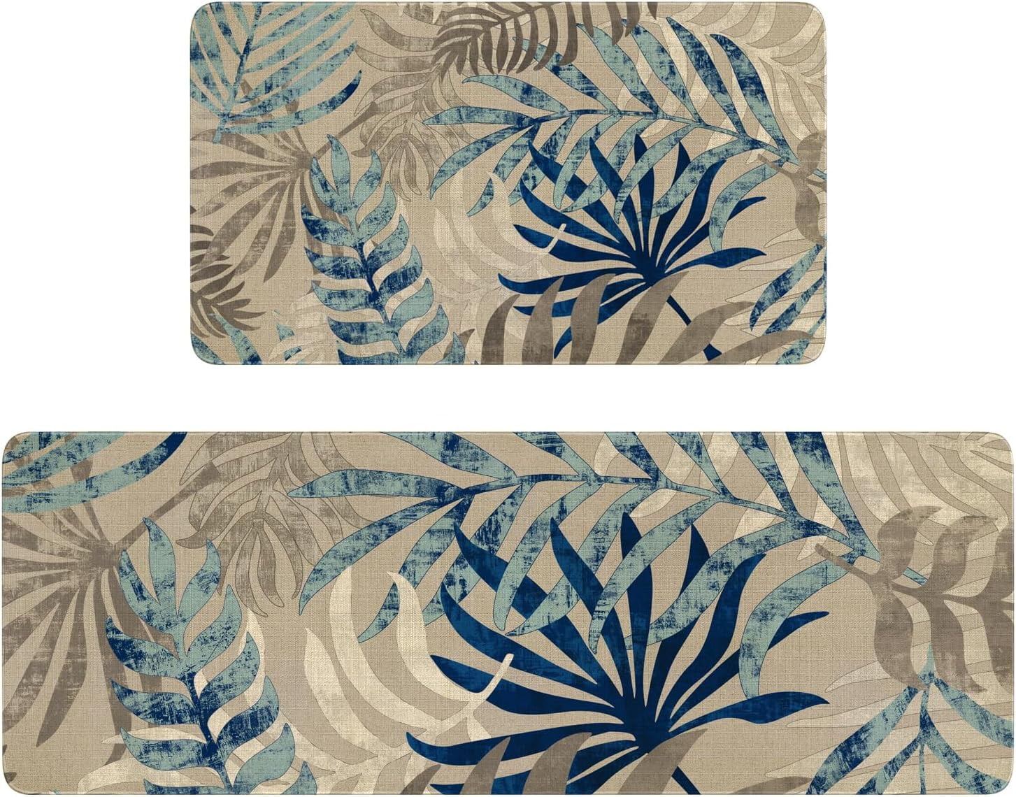 Boho Kitchen Mat Set of 2,Tropics Palm Leaves Kitchen Rugs and Mats Non Skid Washable,Bohemia Farmhouse Runner Rugs with Rubber Backing for Kitchen Decor Accessories (17"x47"+17"x30")