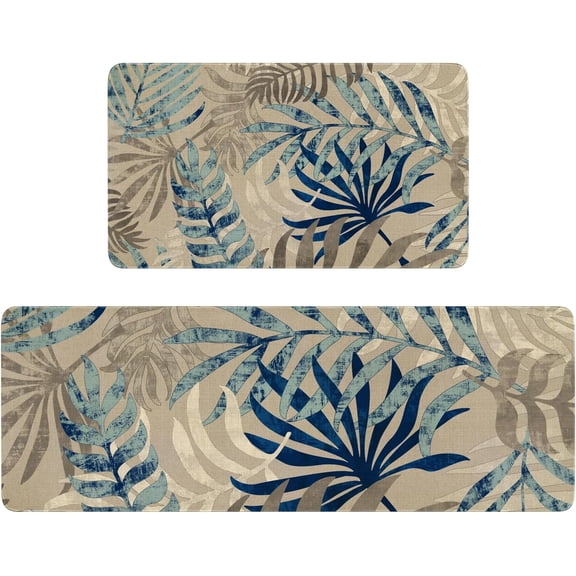 Boho Kitchen Mat Set of 2,Tropics Palm Leaves Kitchen Rugs and Mats Non Skid Washable,Bohemia Farmhouse Runner Rugs with Rubber Backing for Kitchen Decor Accessories (17"x47"+17"x30")