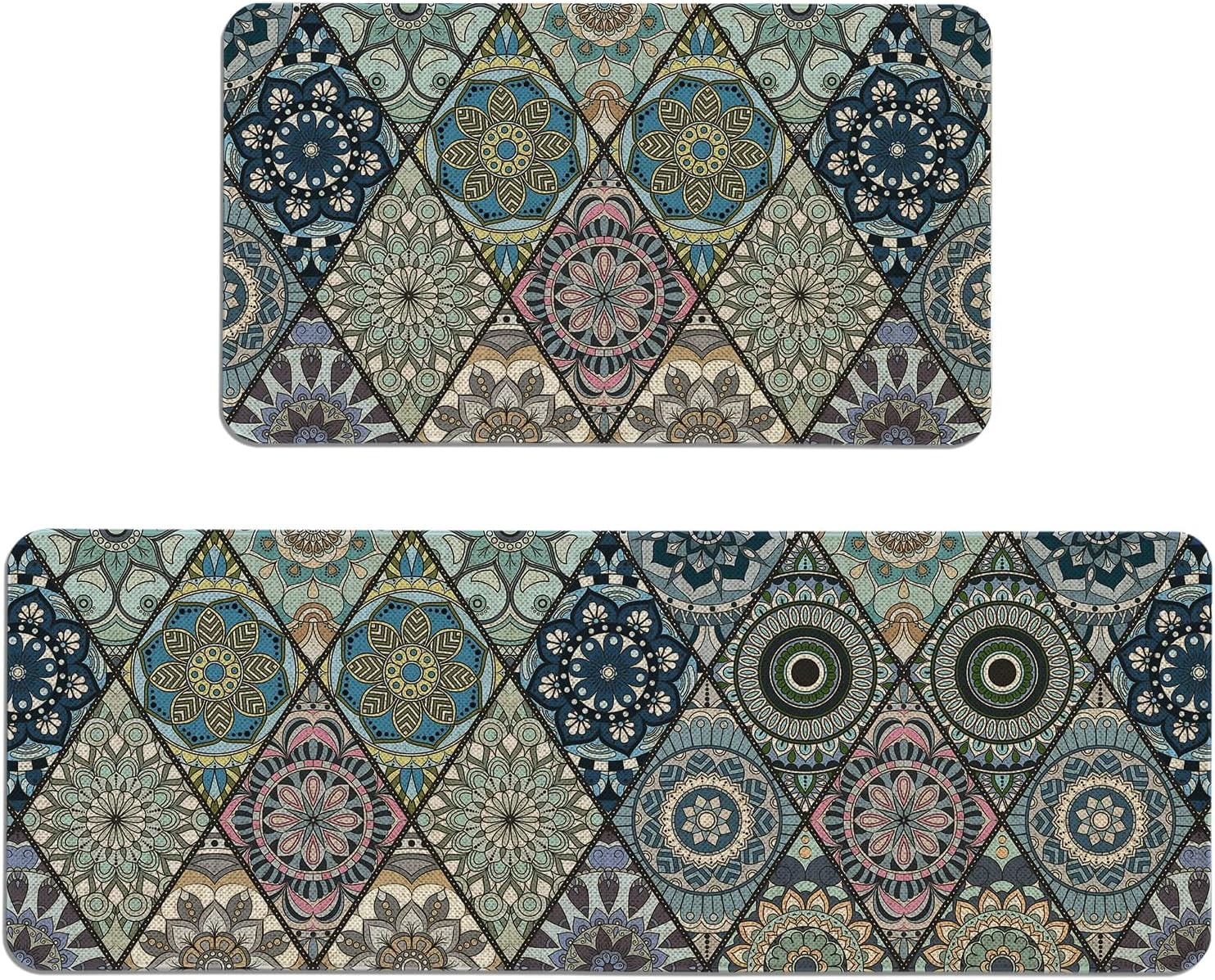Boho Kitchen Mats Cushioned Anti-Fatigue Set 2 Piece Kitchen Rugs Non ...