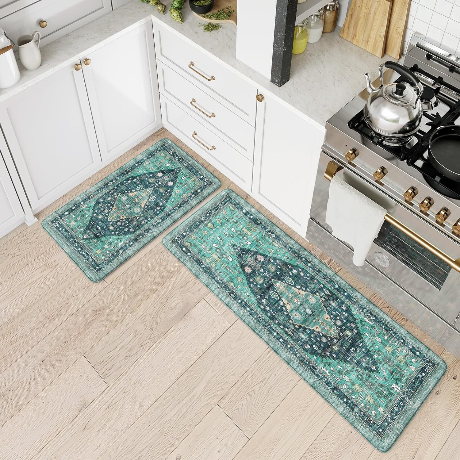 Boho Kitchen Mats for Floor 2 Piece, Cushioned Anti Fatigue Kitchen ...