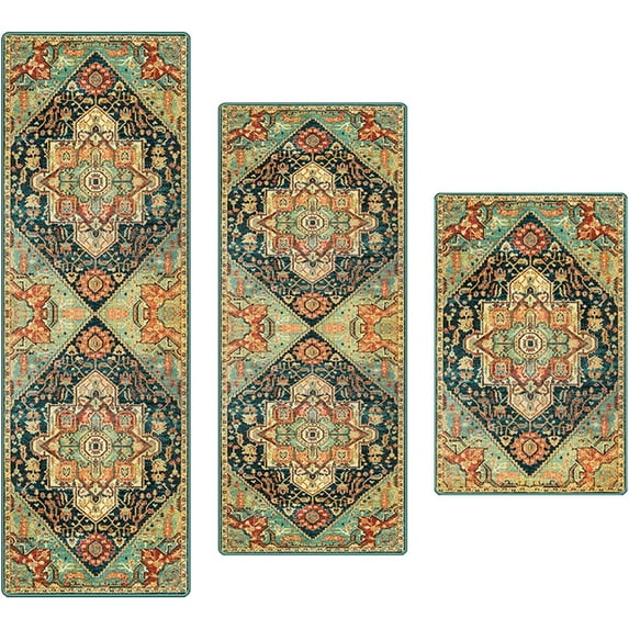 Boho Kitchen Mats for Floor 3 Piece Set,Runner Farmhouse Rubber Kitchen Mats for Floor Non Slip Machine Washable,Bohemian Kitchen mats,Thin Boho Kitchen Rug,tapetes para cocina
