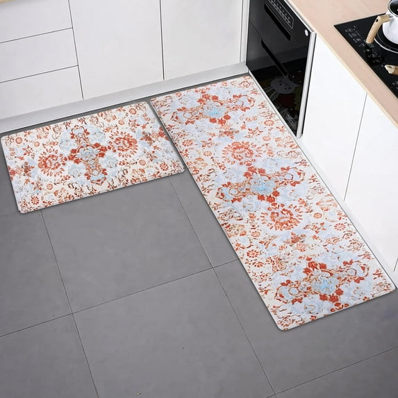 Boho Kitchen Mats for Floor Cushioned Anti Fatigue Non-Slip Waterproof Kitchen Rugs Premium PVC Kitchen Mat and Rug for Comfort Standing Heavy Duty Ergonomic Foam Rug