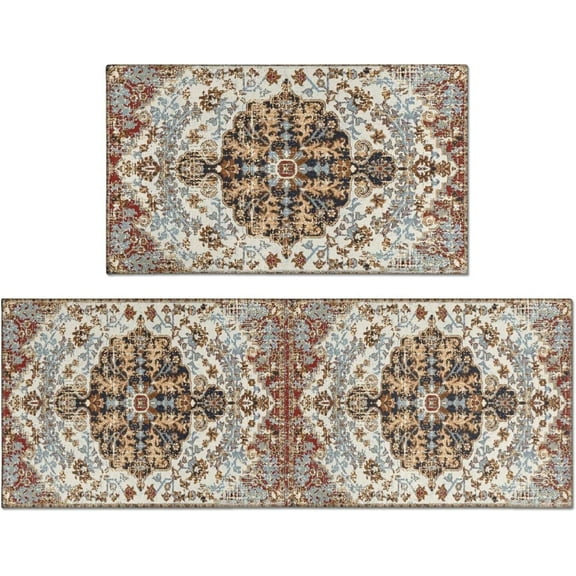 Boho Kitchen Mats for Floor Set of 2,Anti Fatigue Mats for Kitchen Floor, Comfort Standing Bohemian Kitchen Rugs and Mat, Non-Slip Cushioned Anti Fatigue Rug, 17'''' X 47'''' + 17'''' X 30''''