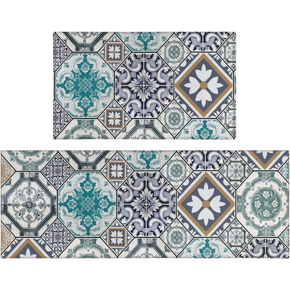Boho Kitchen Mats for Floor Set of 2,Anti Fatigue Mats for Kitchen Floor, Comfort Standing Bohemian Kitchen Rugs and Mat, Non-Slip Cushioned Anti Fatigue Rug, 17"X 47" + 17" X 30"