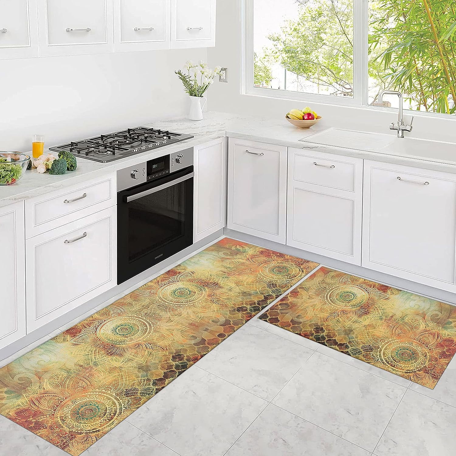 Boho Kitchen Rug Kitchen Floor Mats for Sink, Anti Fatigue Floor Mat