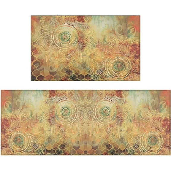 Boho Kitchen Rug Kitchen Floor Mats for in Front of Sink, Anti Fatigue Floor Mat for Kitchen, Padded Kitchen Mats for Standing and Boho Kitchen Matt for Standing for Kitchen Decor 17"X30"+17"X47"