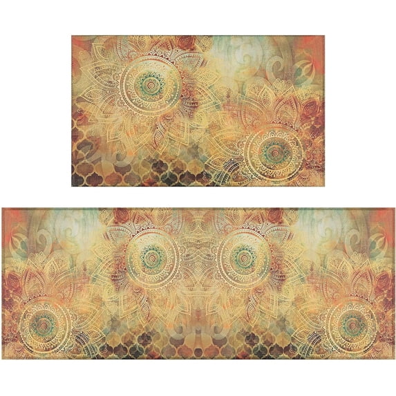 Boho Kitchen Rug Kitchen Floor Mats for in Front of Sink, Anti Fatigue Floor Mat for Kitchen, Padded Kitchen Mats for Standing and Boho Kitchen Matt for Standing for Kitchen Decor 17"X30"+17"X47"