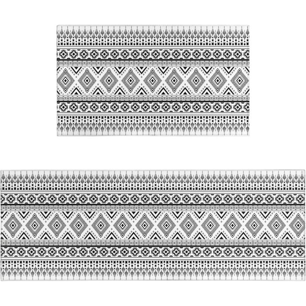 Black and White Boho Kitchen Mat Set