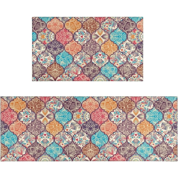 Boho Kitchen Rug Mat Colorful Floral Kitchen Rugs Sets of 2 Washable Non-Slip Kitchen Mats for Floor 2 Piece Boho Kitchen Decor