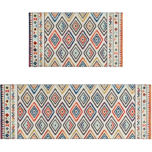 Boho Kitchen Rug Mat Colorful Kitchen Rugs Sets of 2 Washable Non-Slip Kitchen Floor Mats for in Front of Sink Boho Kitchen Decor