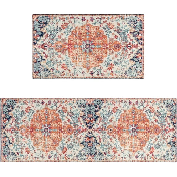 Boho Kitchen Rug Mat Country Rustic Farmhouse Kitchen Rugs Sets of 2 Washable Non-Slip Kitchen Floor Mats for in Front of Sink Boho Kitchen Decor