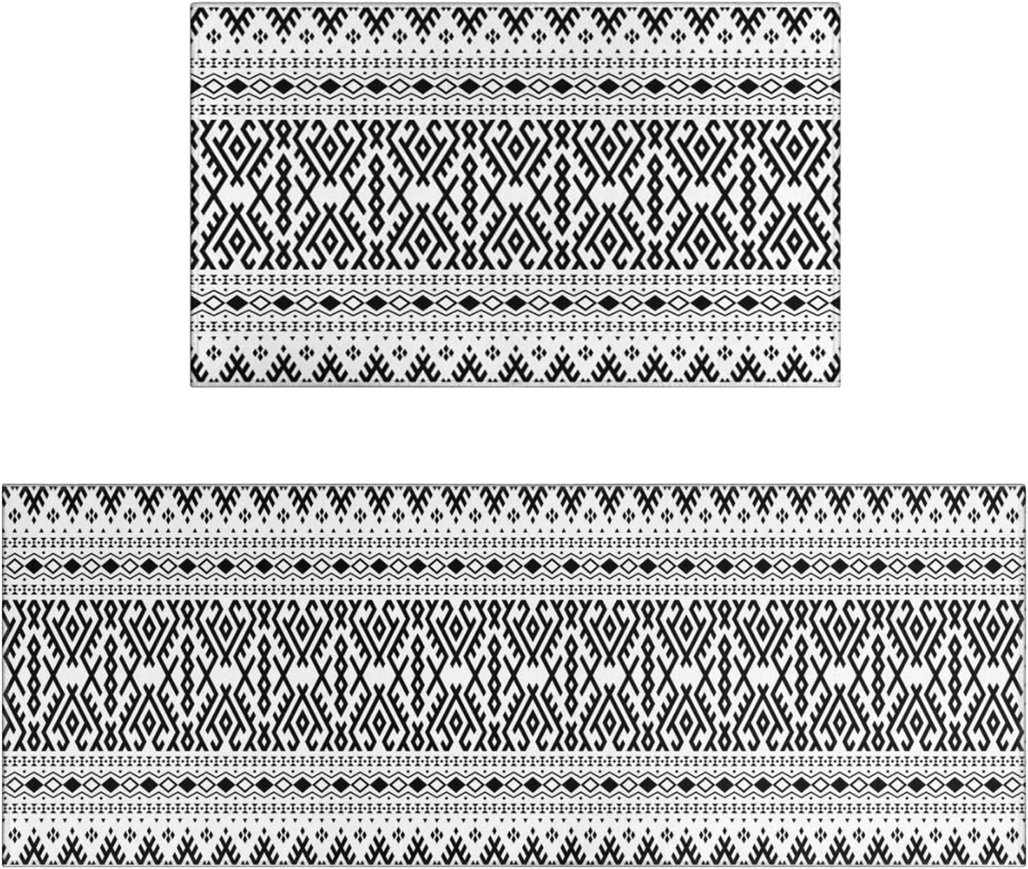 Boho Kitchen Rug Mat Set of 2 Piece Black and White Kitchen Rugs
