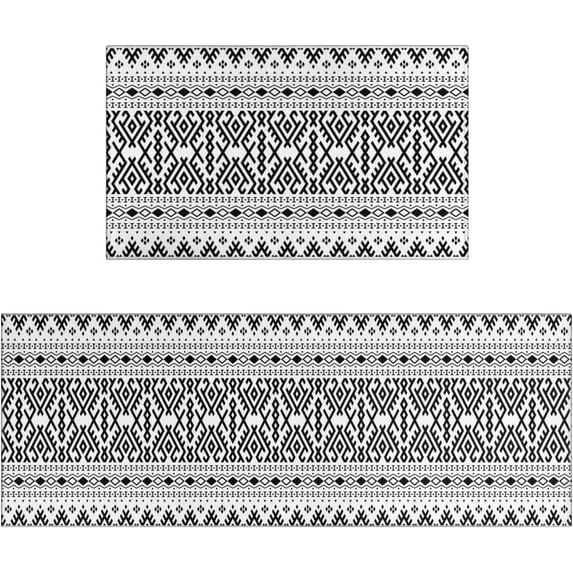 Boho Kitchen Rug Mat Set of 2 Piece Black and White Kitchen Rugs Farmhouse Style Washable Kitchen Floor Mats Non Slip Boho Runner Rug Decor