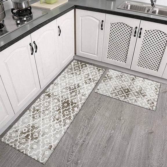 Boho Kitchen Rug Mats for Floor Set of 2 Pieces Moroccan Modern Geometric Kitchen Rugs and Mats Non Skid Washable Kitchen Floor Mat(17" Wx30 L+17" Wx 47" L)