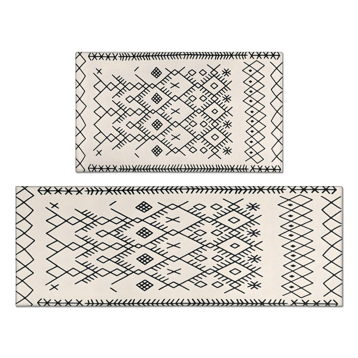 Boho Kitchen Rug Set - 2 Black Moroccan Non-Slip, Washable, Ultra-Soft ...