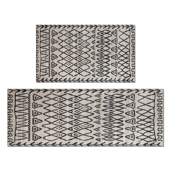 Boho Kitchen Rug Set of 2 - Luxurious Black Moroccan Design, Non-Slip, Washable, Ultra-Soft Floor Carpet Runners - Perfect for Kitchens, Hallways, Bedrooms, Bathrooms, Living Rooms