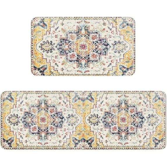 Boho Kitchen Rug Set of 2,Non-Slip Washable Rugs for Kitchen Floor,Farmhouse Area Rug Comfort Standing Mat and Rug for Kitchen, Office, Sink, Laundry