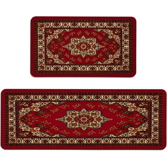 Boho Kitchen Rug Sets 2 Piece with Runner Farmhouse Rubber Kitchen Mats for Floor Non Slip Washable Thin Kitchen Area Rug Floor Mat Waterproof Hallway Laundry Room Runner Rug