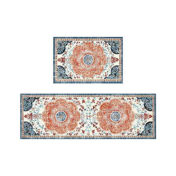 Boho Kitchen Rug Sets of 2, Washable Kitchen Mats,Farmhouse Kitchen Area Rugs Sets,Two Piece Non Slip Kitchen Floor Mats Treadmill Rug Set Doormat Boho Doormat Rubber Rug Indoor Floor Mats
