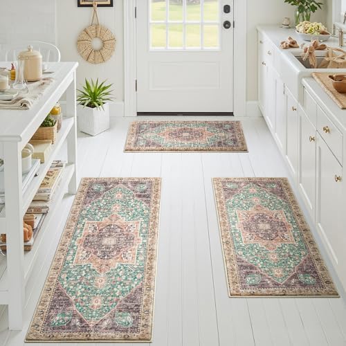 Wool Kitchen Rugs Boho Kitchen Rug Sets of 3, Non Slip Washable Faux Wool Kitchen Mats ...