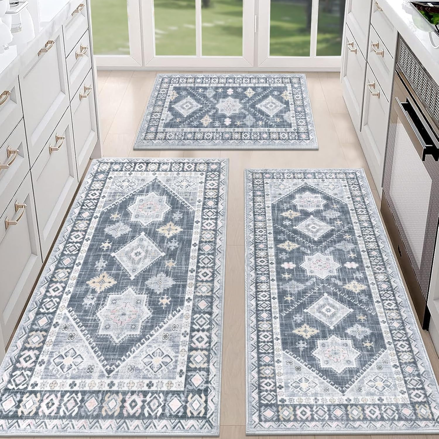 Boho Kitchen Rug Sets 3 Piece with Runner Non Slip Kitchen Rugs and ...