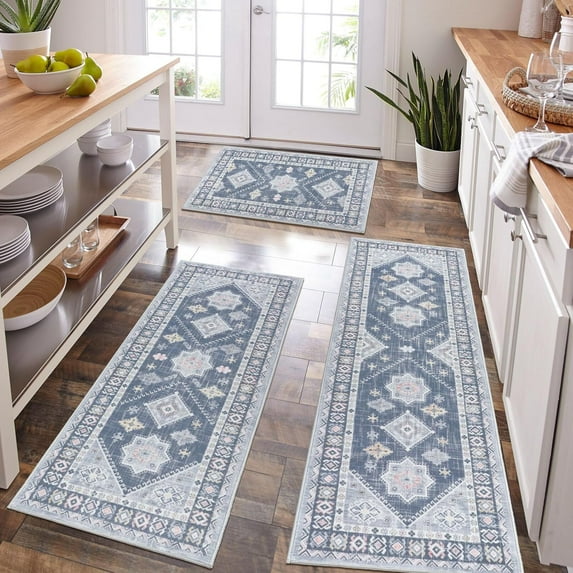 Boho Kitchen Rug Sets 3 Piece with Runner Non Slip Kitchen Rugs and Mats Washable Kitchen Mats for Floor Thick Kitchen Floor Mat Carpet Runner Rugs for Hallway Laundry Holiday Decor