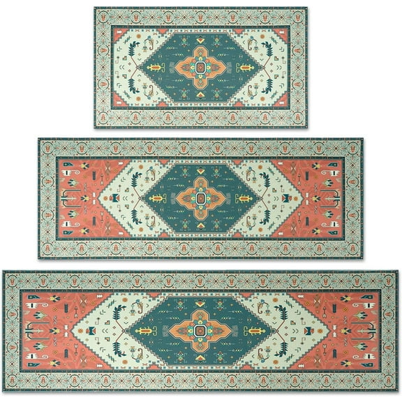 Boho Kitchen Rug Sets 3 Piece with Runner Non Slip Kitchen Rugs and Mats Washable Kitchen Mats for Floor Thick Kitchen Floor Mat Carpet Runner Rugs