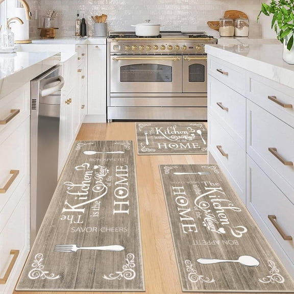 Boho Kitchen Rug Sets 3 Pieces, Washable Kitchen Mats for Floor, Non Slip Soft Kitchen Area Rug Floor Mat for Kitchen, Laundry Room and Hallway (Dark Brown)