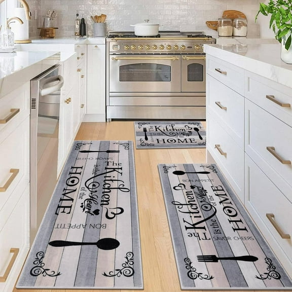 Boho Kitchen Rug Sets 3 Pieces, Washable Kitchen Mats for Floor, Non Slip Soft Kitchen Area Rug Floor Mat for Kitchen, Laundry Room and Hallway (Grey and Beige, 17"x30"+17"x47"+17"x59")