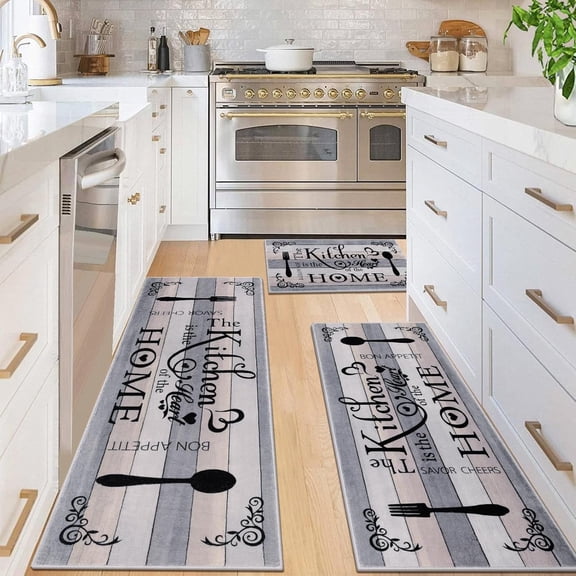 Boho Kitchen Rug Sets 3 Pieces, Washable Kitchen Mats for Floor, Non Slip Soft Kitchen Area Rug Floor Mat for Kitchen, Laundry Room and Hallway (Grey and Beige, 20''x32''+20''x47''+20''x59'')
