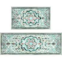 Boho Kitchen Rug, Teal Kitchen Rugs Farmhouse Style, Bohemian Rug, Kitchen Rugs and Mats Non-Skid Washable, Farmhouse Rugs for Kitchen Floor, Boho Kitchen Decor Accessories, Boho Kitchen Mat Set of 2