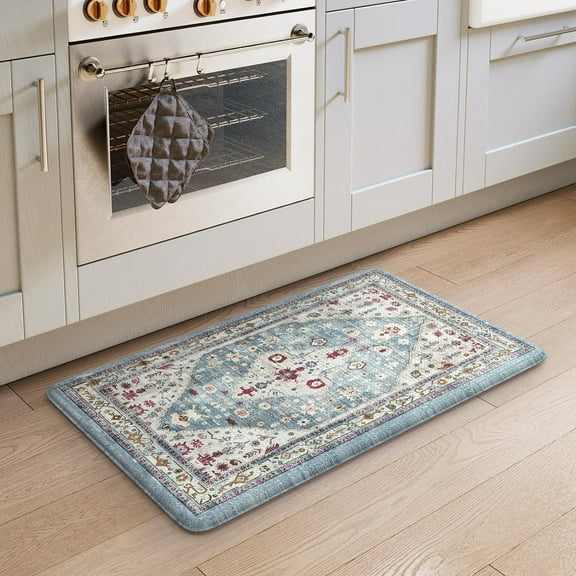 Boho Kitchen Rugs Anti Fatigue Kitchen Mats Cushioned, Non Slip Rubber Kitchen Floor Mats for Standing, 17\u201dx30\u201d Aqua Kitchen Sink Rug Waterproof for Kitchen Floor, Office, Laundry