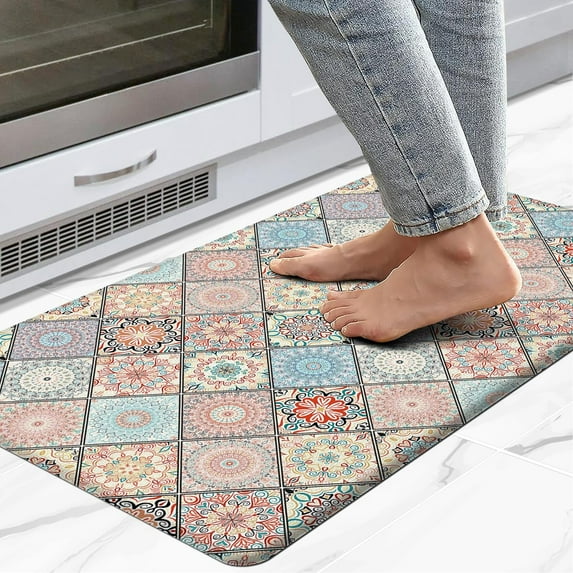 Boho Kitchen Rugs Kitchen Mats for Floor, Anti Fatigue Kitchen Mat, Cushioned Kitchen Mat for Standing, Bohemian Decor Anti Fatigue Kitchen Rug for Home Kitchen Dining Room 17.3 * 29 Inches