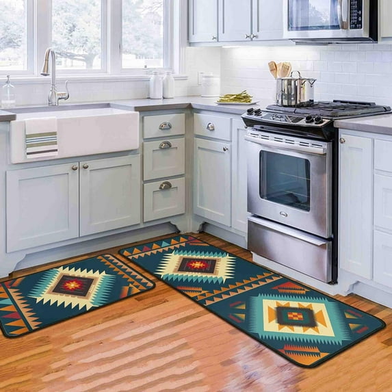 Boho Kitchen Rugs and Mats for Floor, Non-Slip Backing Kitchen Mat Set of 2 Home Bohemian Decor Anti Fatigue Kitchen Rug Sets with Runner for Kitchen 17"x47.2"+17"x30"