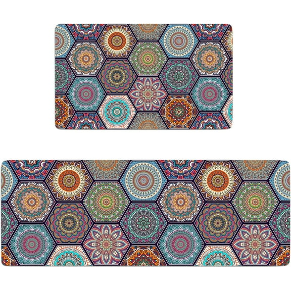 Boho Kitchen Rugs and Mats Set of 2 Modern Art Cushioned Anti Fatigue Kitchen Rugs Set Floral Non-Skid Washable Kitchen Mats Floor Mat for Kitchen Sink Laundry