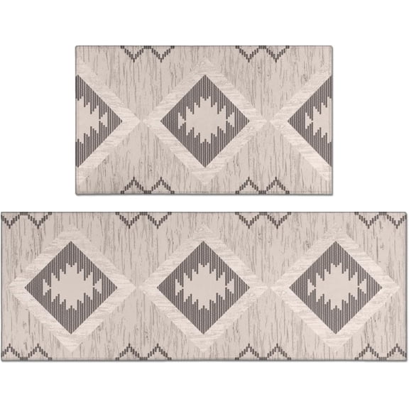 Boho Kitchen Rugs and Mats Set 2 Pieces Non Slip and Washable Geometric Runner Rug with Rubber Backing Bohemian Kitchen Mats for Floor Cushioned Anti Fatigue 17x47+17x30