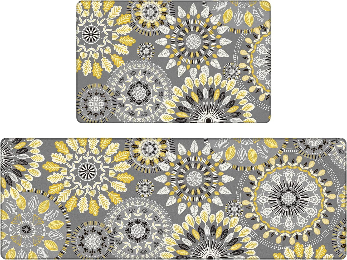 Boho Kitchen Rugs Set of 2 Anti Fatigue Mats for Kitchen Floor Cushioned Kitchen Rugs and Mats Non Skid Waterproof Kitchen Runner Comfort Standing Mat Yellow