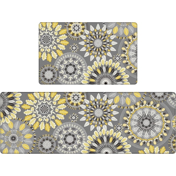 Boho Kitchen Rugs Set of 2 Anti Fatigue Mats for Kitchen Floor Cushioned Kitchen Rugs and Mats Non Skid Waterproof Kitchen Runner Comfort Standing Mat Yellow