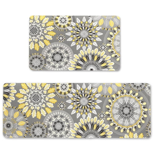 Boho Kitchen Rugs Set of 2 Anti Fatigue Mats for Kitchen Floor Cushioned Kitchen Rugs and Mats Non Skid Waterproof Kitchen Runner Comfort Standing Mat Yellow