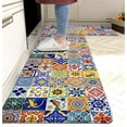thumbnail image 1 of Boho Kitchen Rugs Set 2 Pieces Memory Foam Colorful Ceramic Comfort Tile Floor Mat Anti Fatigue Non-Skid PVC Runner Rug Water & Oil Proof Carpet for Kitchen Laundry Sink,17.3x28+17.3x47 Inch, 1 of 6