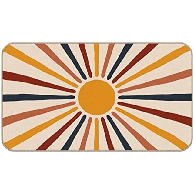 Boho Kitchen Rugs Set 2 Pieces Memory Foam Comfort Blue and Yellow