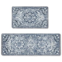 Boho Kitchen Rugs Set of 2 Floral Kitchen Floor Mat Carpet Kitchen Rugs and Mats Non Skid Washable Runner Rug for Kitchen Floor Office Laundry Blue