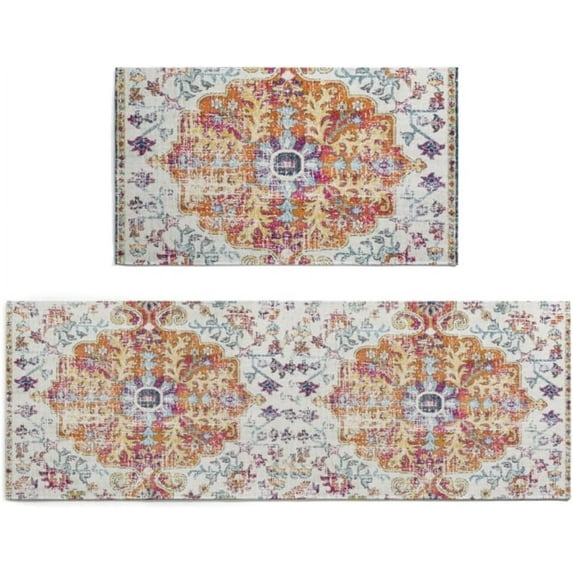 Boho Kitchen Rugs Sets of 2 Boho Floral Kitchen Mats and Rugs Non Slip Washable Kitchen Floor Mats Farmhouse Bohemian Kitchen Rugs for Home Office Bathroom Entryway Decoration