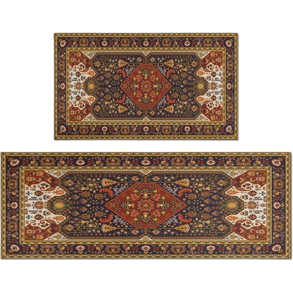 Boho Kitchen Rugs Sets of 2, Vintage Washable Anti Fatigue Kitchen Runner Mats for Floor, Non Slip Comfort Standing Holiday Decor Mat for Sink, Laundry, Office 17"x 47"+17"x 30"