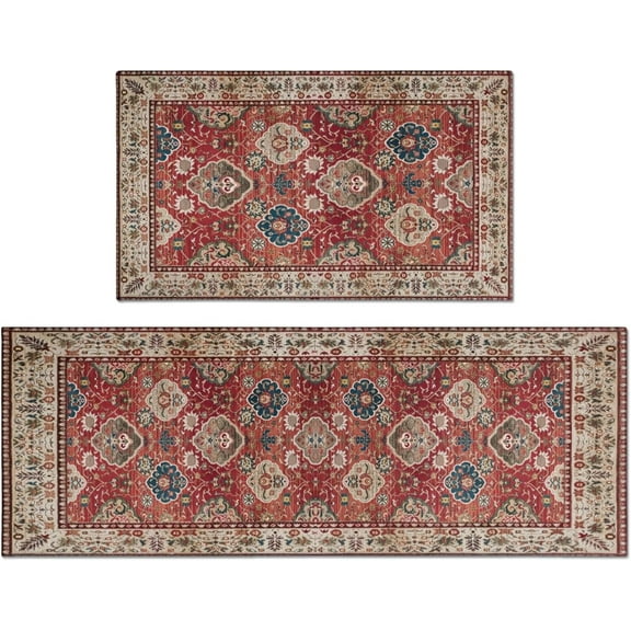 Boho Kitchen Rugs Sets of 2, Vintage Washable Anti Fatigue Kitchen Runner Mats for Floor, Non Slip Comfort Standing Holiday Decor Mat for Sink, Laundry, Office 17"x 47"+17"x 30"